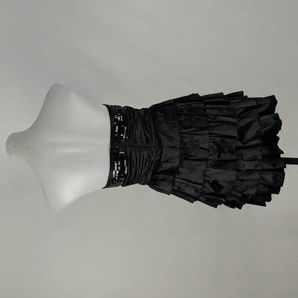 Elle Zeitoune Dress Size 10 Black Sequins Strapless Zip-up Back Layered BNWT - Picture 4 of 9